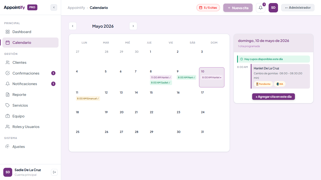 Reservas en Línea — Calendario